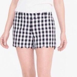 J crew black and white linen blend gingham scalloped hem shorts 10
